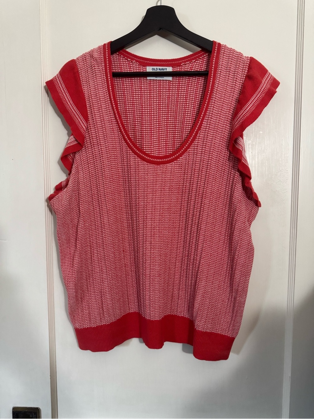 Old Navy Red Knit Ruffle Sleeve Tank Top